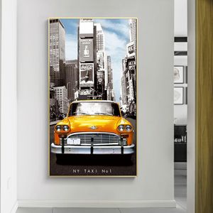 Cuadro en lienzo de Taxi amarillo de Nueva York, impresión en lienzo, cuadro de arte de pared para sala de estar, decoración de pared para el hogar, sin marco