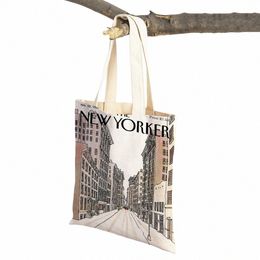 New Yorker Kerst Vrouwen Shopper Tassen Supermarkt Tote Dame Handtas Beide zijden Herbruikbare Opvouwbare Casual Canvas Winkeltas R98d #