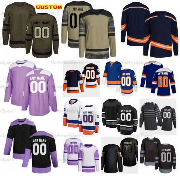 New YorkIslandersCustom 2022 Maillots de hockey rétro inversés Barzal Lee Nelson Sorokin Camo combat le cancer Horvat Dobson Pageau Romanov Pulock Palmieri