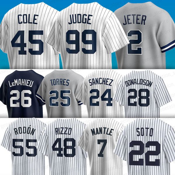 Nueva York Juan Soto Yankees Jersey de béisbol Aaron Judge Derek Jeter Anthony Volpe Gerrit Cole Josh Donaldson Harrison Bader Jasson DomInguez Estevan Florial