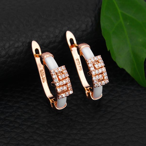 New Young Pretty White Stamp 925 Rose Fine solid gold GF Alta calidad Ceramic Stud Earring Gift Simple four seasons Jewelry CZ