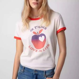 Nouveau Zadig Voltaire 24ss Femmes Designer T-shirt classique Lettre chaude Marche Graphique Imprimer T-shirts en coton Été Casual Polyvalent Pull en vrac T-shirt Polos à la mode Tops zv