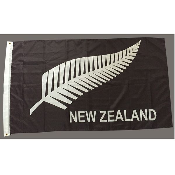 Drapeau en plumes de nouvelle-zélande, fond noir, 90x150cm, bannière volante en Polyester, Style personnalisé, offre spéciale, 150x90cm