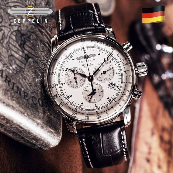 Nouveau Zeppelin Mens Watch Top Band Business Casual Étanche Business Étanche Chronographe Date Automatique Designer Mouvement Montres À Quartz Haute Qualité Montre