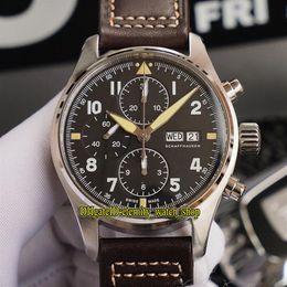 Nouvelle version ZF Top Pilot Spitfire Fighter Series Boîtier en bronze 387903 Cadran noir ETA A7750 Chronographe Mécanique Montre Homme Stopwat282v