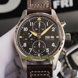 Nieuwe ZF Topversie Pilot Spitfire Fighter Series bronzen kast 387903 zwarte wijzerplaat ETA A7750 chronograaf mechanisch herenhorloge Stopwat254p