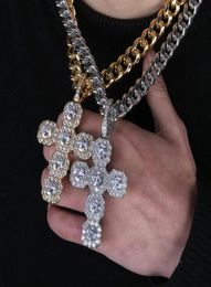 Nouveau zircon 92mm de haut et super grande croix solide pendentif rétro hip hop gros bouton collier bijoux 7077256