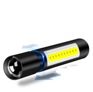Nieuwe zoom Verstelbare COB Flashlight USB Oplaadbare COB LED Zaklampen Torch Camping Fietsen 1x14500 Batterijlader Q5 Lamp Torches