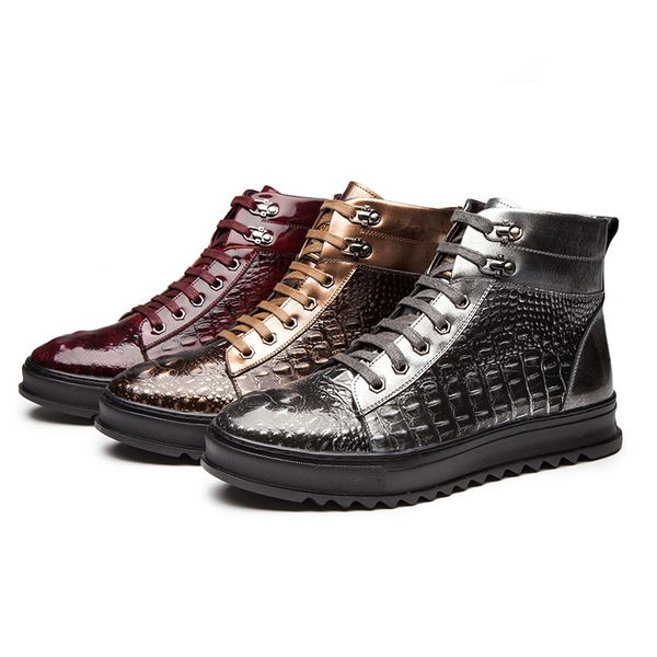 Mode Snakeskin Hommes Bottes Hi-Top En Cuir Classique Designer Bottoms Chaussure Noir Rouge Vert Marron Haute Qualité Boot Taille 40-46 pour Homme