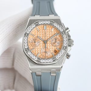 Nouvelle montre pour femme ZPF incrustée de diamants 37 mm, boîtier en acier hexagonal importé 7750, mouvement mécanique, saphir fluor, bracelet en caoutchouc, chronométrage