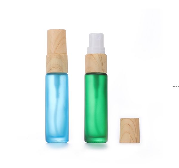 Botellas de Perfume de aceite esencial de vidrio colorido mate NEW10ml con tapa de plástico de grano de madera recargable portátil DIY tamaño de viaje SprayRRD12285