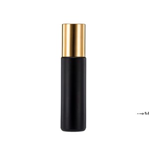 NEW10ml Roll On Glass Bottle Bouteille noire mate Parfums Bouteilles de parfum d'huile essentielle avec boule à roulettes en métal RRD12870
