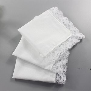 New25cm Blanc Dentelle Mince Mouchoir Coton Serviette Femme Cadeau De Mariage Décoration Tissu Serviette DIY Plaine Blanc EWB6778