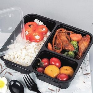 NIEUW3 of 4 Compartiment Herbruikbare Plastic Voedsel Opslag Containers met Deksels Wegwerp Neem Containers Lunchbox MicrowaVable Benodigdheden EWA5