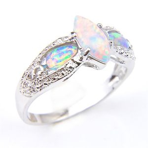 New6 pcs lot vacances cadeau bijoux uniques opale blanche gemmes Russie 925 argent sterling plaqué opale pour les femmes fête de mariage Ring214S