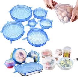 NOUVEAU6PCS / SET Couvercles de silicone universels Couvercle d'aspiration extensible Couvercle de casserole de cuisson Couvercle de silicone Pan Couvercle de déversement Bouchon Accueil Couvercle de bol EWB6432