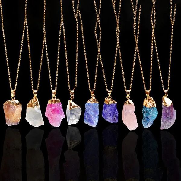 New9 estilos de collares de piedras preciosas naturales de cristal para mujeres y hombres, joyería chapada en oro, cadenas, collares de cristal llamativos