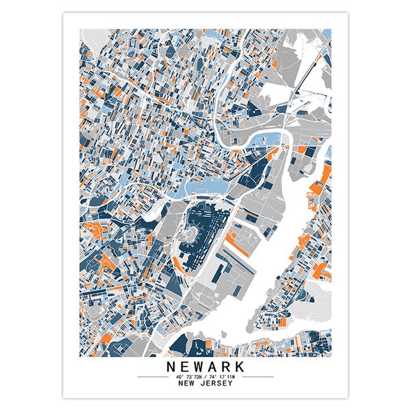 Newark New Jersey America Color World City Map Abstract Tolevas Paintings Wall Art Print Picture Image Decor Home