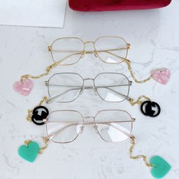 Nouveau léger multi-forme lunettes cadre mode coeur pédant chaîne décoration lunettes pour femmes 54-16-145métal pour prescription myopie lunettes case1032