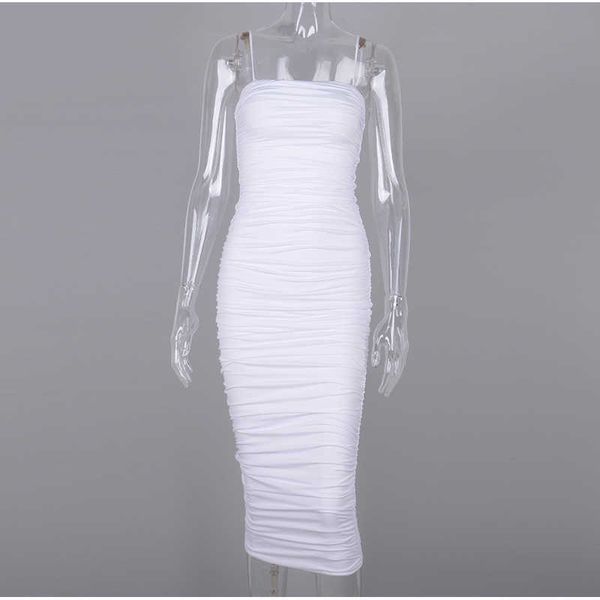 Newasia 2 couches robe d'été blanc Femme 2020 bretelles élégantes fronces maxi robe rose robe longue robe sexy robes sexy soirée robe x0705