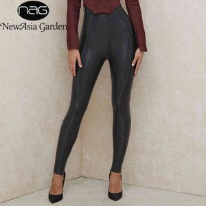 Pantalon en cuir NewAsia Black Zipper Fashion Split Bodycon Taille haute Pantalon long Y2K Pantalon Streetwear Automne Vêtements pour femmes 210413