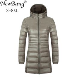 NewBang 6XL 7XL 8XL veste femme grande taille longue Ultra légère doudoune femmes hiver chaud coupe-vent léger vers le bas manteau 210204