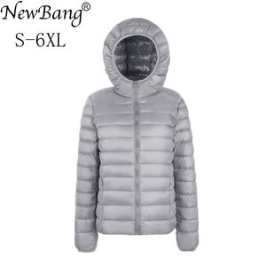 NewBang marque grande taille 6XL femmes manteau en duvet Plus Ultra léger doudoune femmes léger Portable coupe-vent Parka 201102