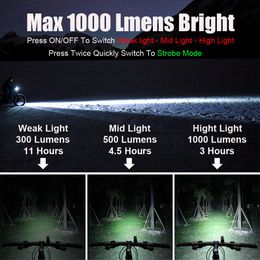 Newboler Anti Glare zaklamp voor fiets 1000 lumen fietslicht 4800 mAh USB oplaadbare regendichte krachtige fietsende koplamp