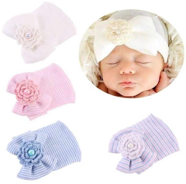 Nouveau-né 100% coton bébé chapeau unisexe arc fleur disponible doux mignon bébé casquette enfant en bas âge garçons filles nouveau-né chapeau pour 0-6 mois