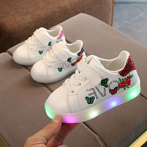 Enfants Bébé Filles Garçons Fleur Papillon Led Lumière Chaussures De Sport Lumineux