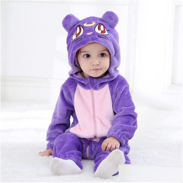 Bebé recién nacido Kigurumi Sailor Moon Diana Purple Luna Cat Cosplay disfraces de dibujos animados franela mameluco infantil Onesies pijamas ropa de dormir C1018 Dhncz