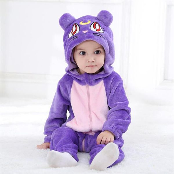 Nouveau-né Babe Kigurumi Sailor Moon Diana Purple Luna Cat Cosplay Costumes Cartoon Flanelle Infant Romper Onesies Pyjamas Vêtements de nuit C2549