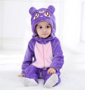 Nouveau-né Kigurumi Sailor Moon Purple Luna Cat Cosplay Costumes Cartoon Flanelle Rmpière Bysey Sesies Pajamas Sleepingwear C10182246612