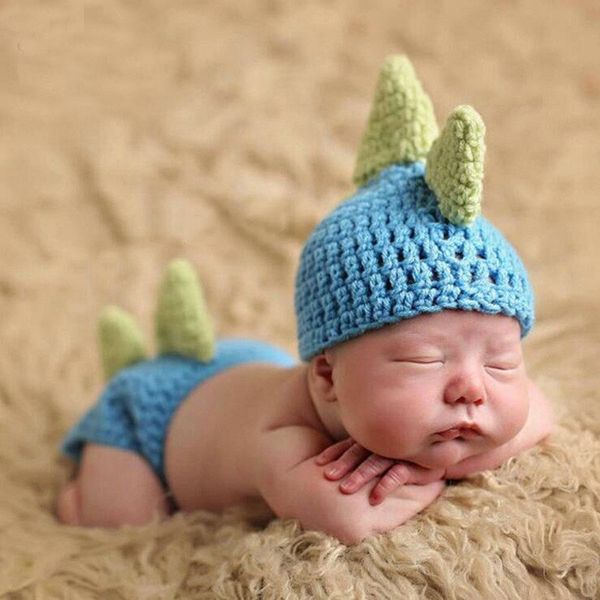 Costume tricoté en Crochet pour nouveau-né, accessoires de photographie de dinosaure mignon, ensemble de vêtements pour bébés garçons, chapeau d'hiver pour bébé