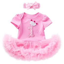 Pasgeboren baby's meisjes 1e 2e verjaardag aankleden één stuk rompertjes rokken Tutu met hoofdband peuter baby geschenken partij kleding set kroon ZZ