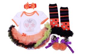 Pasgeboren Baby's Halloween Clothes Sets Pumpkin Skull Korte mouw Tutu Bubble Rokken + hoofdband + sokken en schoenen 4 stks pak baby pak