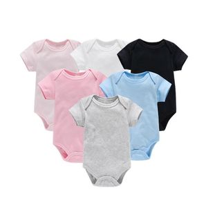 Pasgeboren baby bodysuit zomer solide o-neck zachte jumpsuits peuter ademend kruipdoek korte mouwen