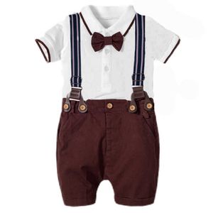 Nouveau-né bébé garçon vêtements d'été mode 100% coton infantile garçons vêtements hauts + bely pantalon fête anniversaire baptême garçon bébé tenues G1023