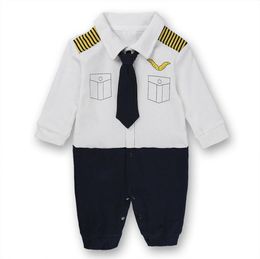 Pasgeboren babyjongens katoen jumpsuit babykleding lente gentleman rompelt 0-18m kinderkleding lange mouw unisex kostuums