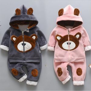 Nouveau-né bébé garçons filles automne hiver manteau à capuche chaud + sweat-shirt + pantalon 3pcs costume infantile enfants enfants sports vêtements pour tout-petits 210309