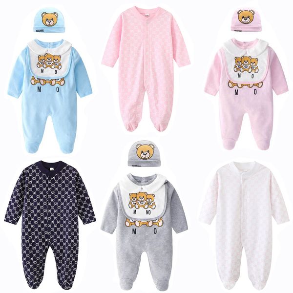 Marque Baby Hooded Rompers Designer Kids Clothes 100% coton filles garçons dessin animé Print Pure à manches longues