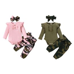 Pasgeboren baby camouflage kleding set met hoofdband peuter meisjes 3 -piece outfit gebreide sets voor baby lange mouw herfstkleding