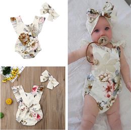 Nouveau-né bébé vêtements infantile enfant en bas âge fleur barboteuses combinaison bébé vêtements avec bandeau 2 pièces tenues bébé filles vêtements enfants vêtements