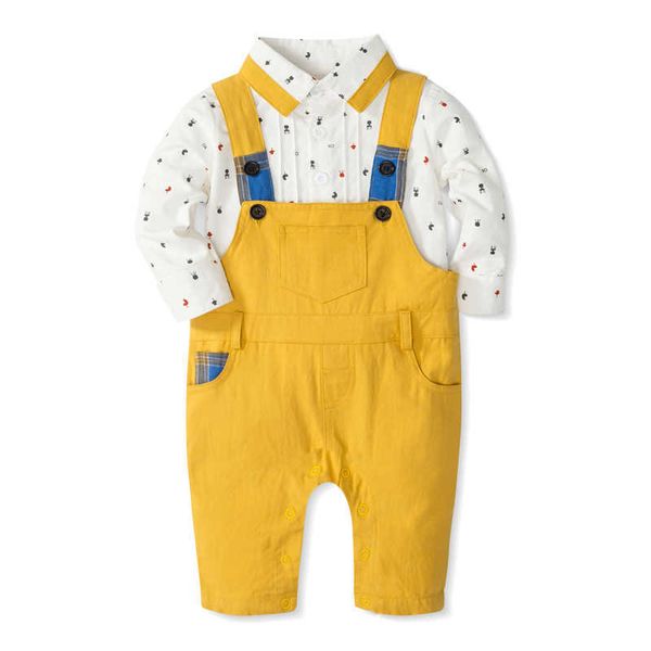 Ropa para bebés recién nacidos, conjunto para niños, Camisa estampada en blanco de primavera y otoño de algodón con pantalón babero para niños de 1, 2 y 3 años, disfraz G1023