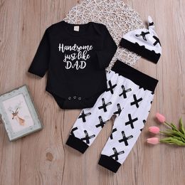 Newborn baby clothing set Infant Baby Boy Clothes Letter Romper Tops+ Pants Hat 3PCS Outfits Set ropa recien nacido