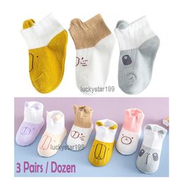 Chaussettes en coton pour nouveau-né, chaussettes en maille sertie pour enfants de printemps et d'automne de 0 à 3 ans, garçons et filles, chaussettes souples de styliste de dessin animé, 3 paires/douzaine