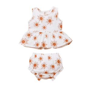 Ensembles de vêtements né bébé fille marguerite coton lin soleil imprimé hauts sans manches et pantalons courts tenues vêtements d'été pour bébés 0-18 M