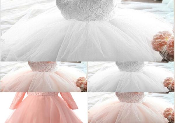 NOUVEAU BÉBÉ ROBLE GILLE VESTIDO Infantil bébé blanc rose rose bébé robe de mariage robes de fête de manches longues filles baptême 1 an Q122780224