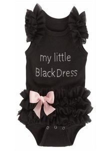 Pasgeboren babymeisjes Bodysuits mode geborduurd kant mijn kleine zwarte jurk letters baby baby bodysuit rompers a083972641