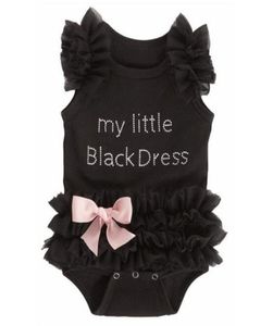 Pasgeboren babymeisjes Bodysuits mode geborduurd kant mijn kleine zwarte jurk letters baby baby bodysuit rompers a084379826
